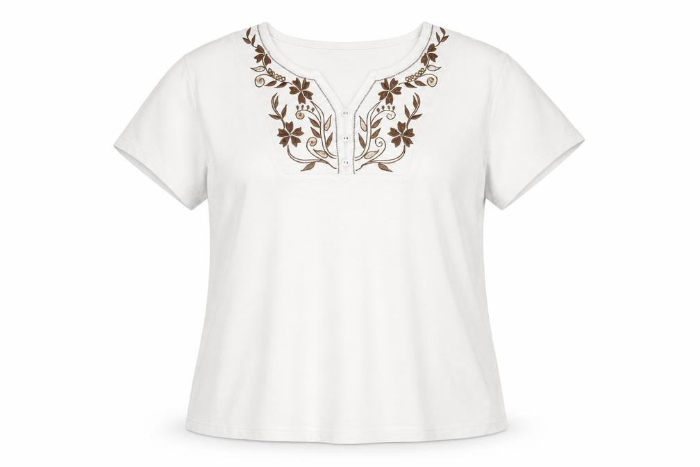 Isle Women's White XL Embroidered Cotton T-Shirt
