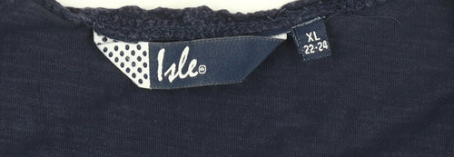 Isle Women's Blue Embroidered Cotton T-Shirt