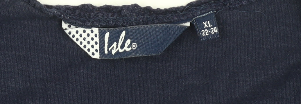 Isle Women's Blue Embroidered Cotton T-Shirt