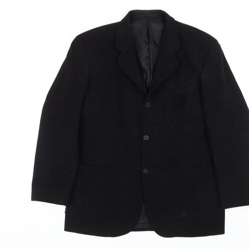 QUO Men's Black Wool Blazer, 42, Button Closure