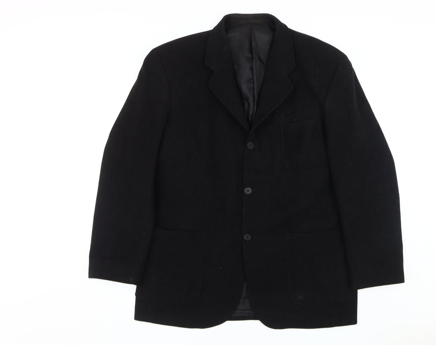 QUO Men's Black Wool Blazer, 42, Button Closure