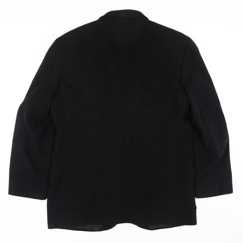 QUO Men's Black Wool Blazer, 42, Button Closure
