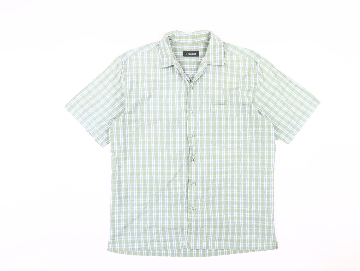 Hawkshead Men's Green Check Cotton Button-Up Shirt M
