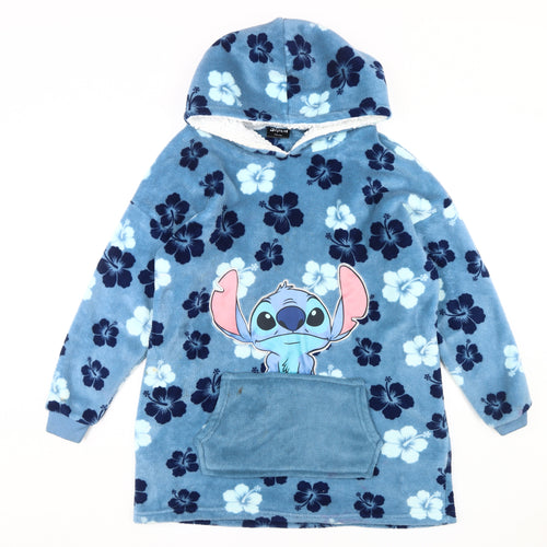 Disney Stitch Girls' Blue Floral Fleece Hooded Nightshirt One Size