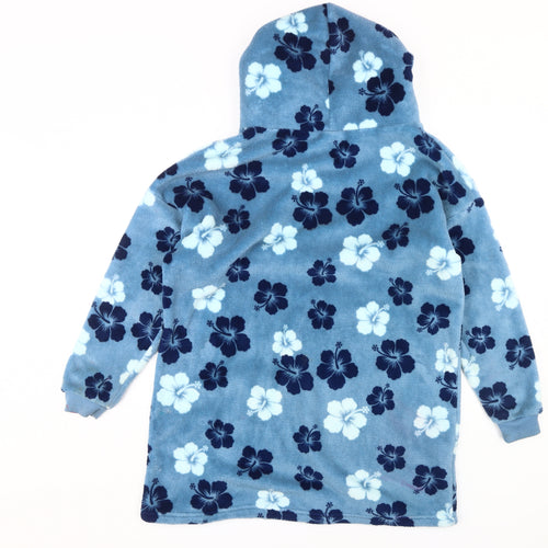Disney Stitch Girls' Blue Floral Fleece Hooded Nightshirt One Size