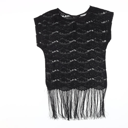 Jane Norman Black Fringe Tunic Blouse - Size 6
