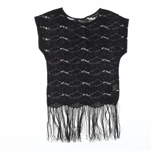 Jane Norman Black Fringe Tunic Blouse - Size 6