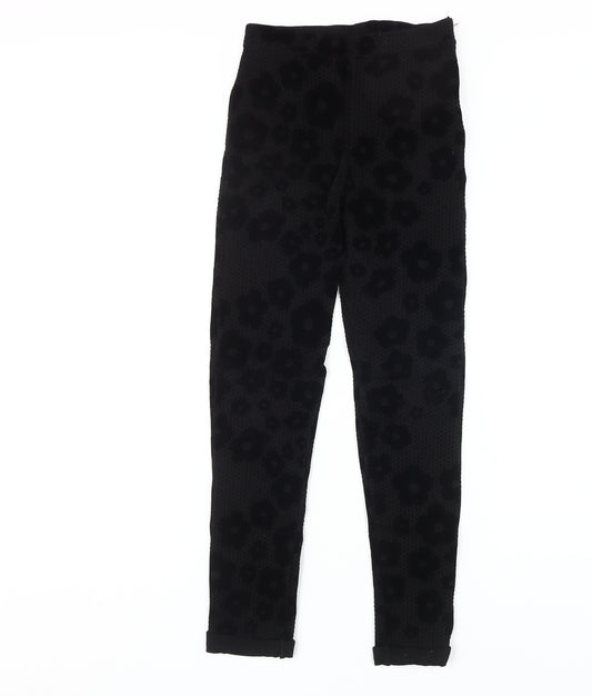 Topshop Women's Black Floral Leggings Size 6