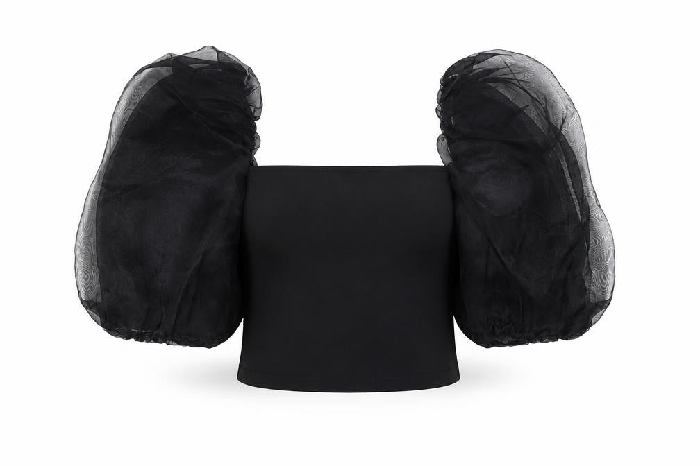 Front view of ASOS DESIGN Women's Black Cropped Balloon Sleeve Top