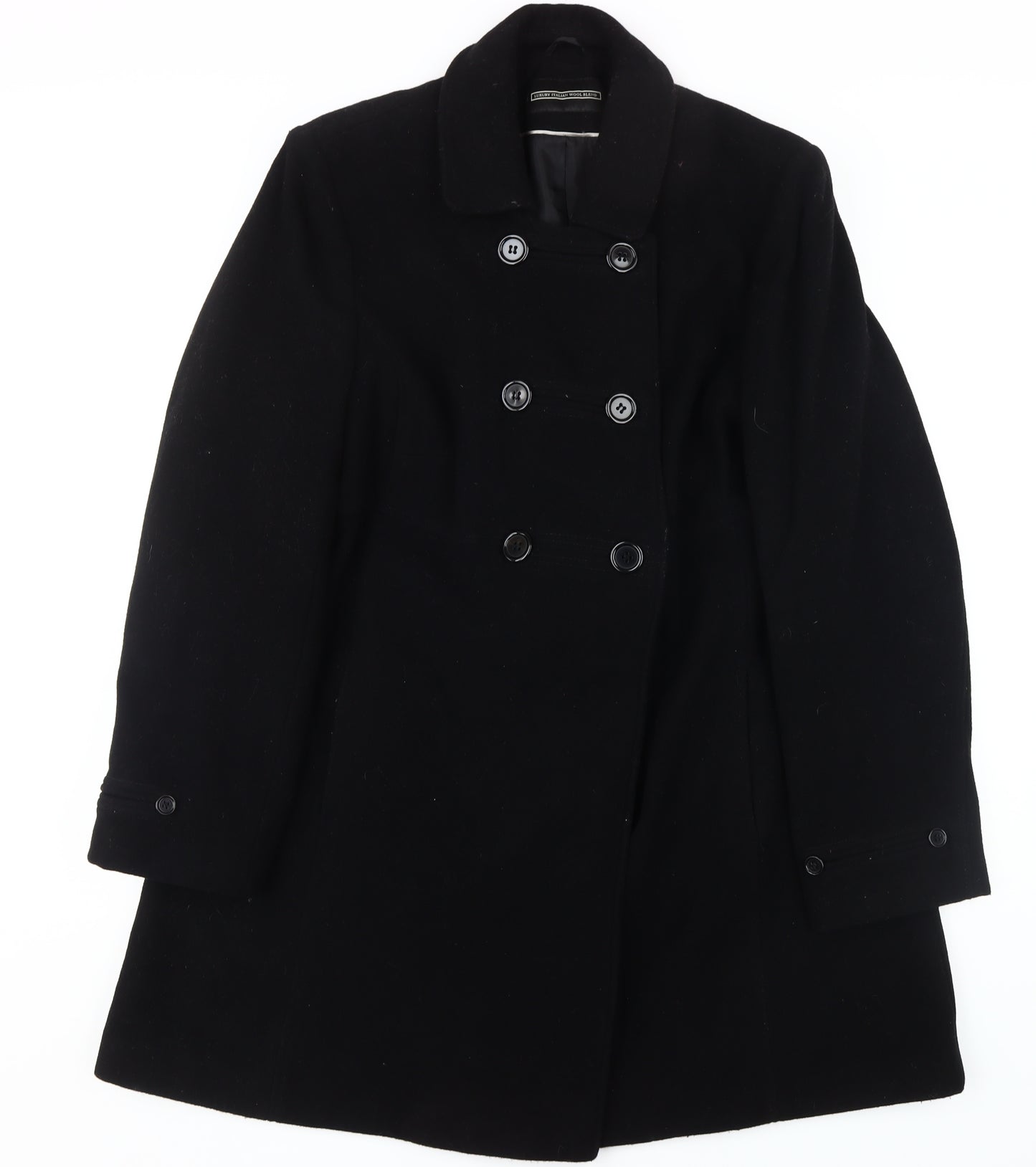 BHS Women's Black Wool Pea Coat, Size 20, Classic Style