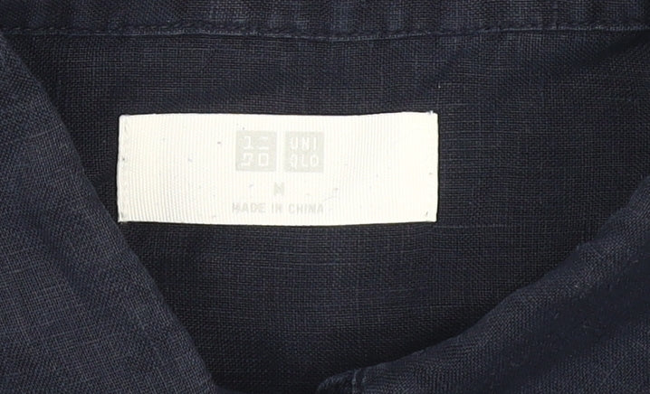 Uniqlo Women's Sleeveless Blue Linen Button-Up Shirt Medium