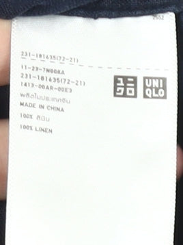 Uniqlo Women's Sleeveless Blue Linen Button-Up Shirt Medium