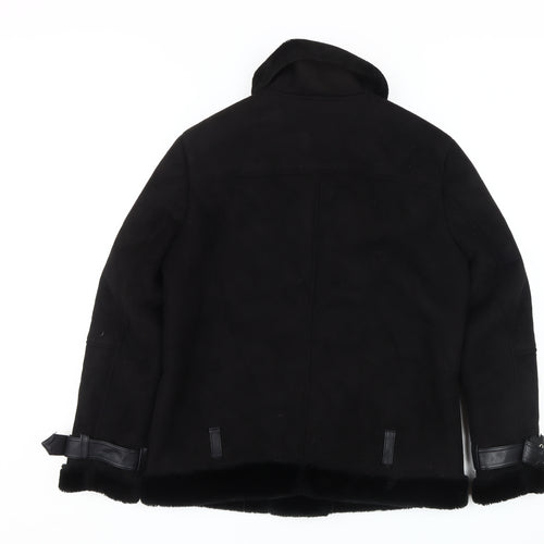 Topshop Women's Black Biker Jacket with Buckles, Size 10