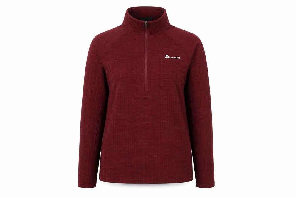 Front view of Technicals unisex red quarter-zip sweatshirt, size 12