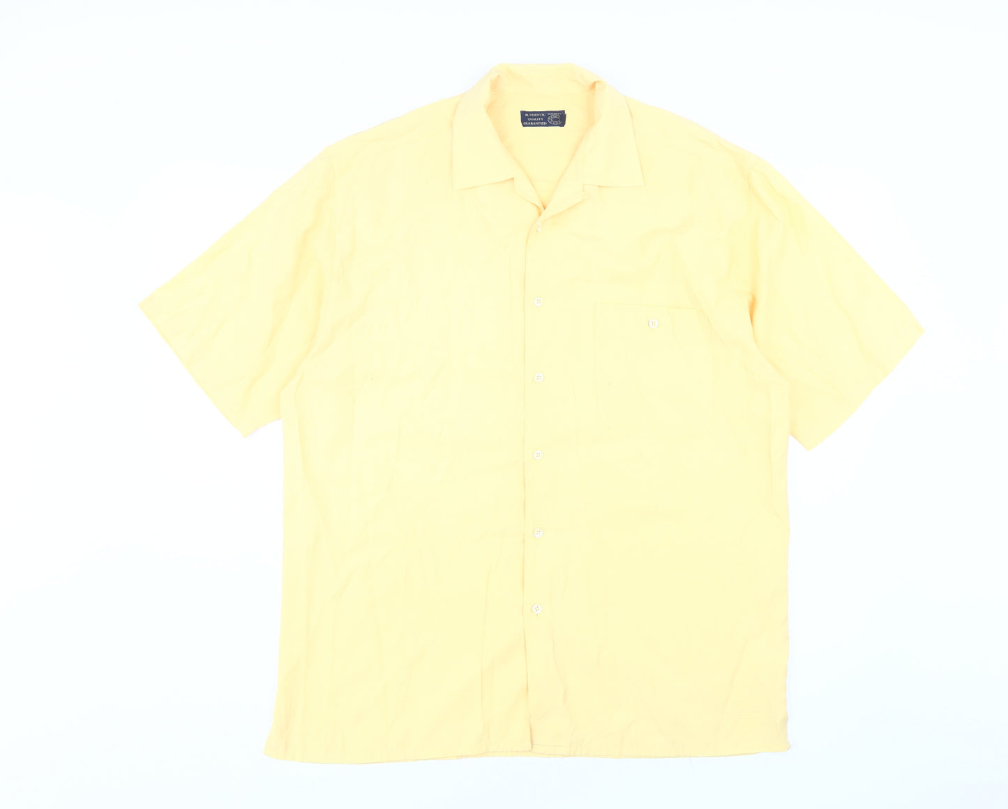 Debenhams Men's Yellow Short Sleeve Button-Up Shirt S