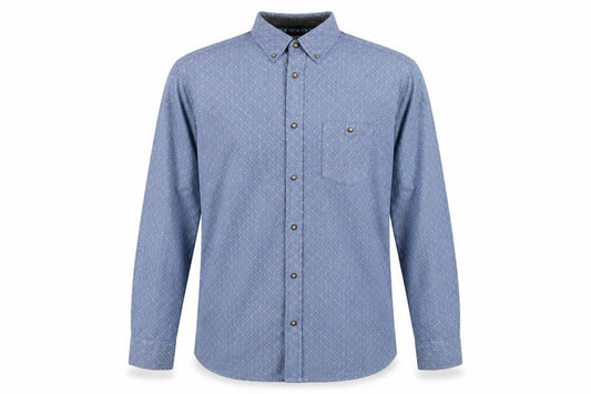 Front view of Mantaray Men's Blue Geometric Button-Up Shirt Large