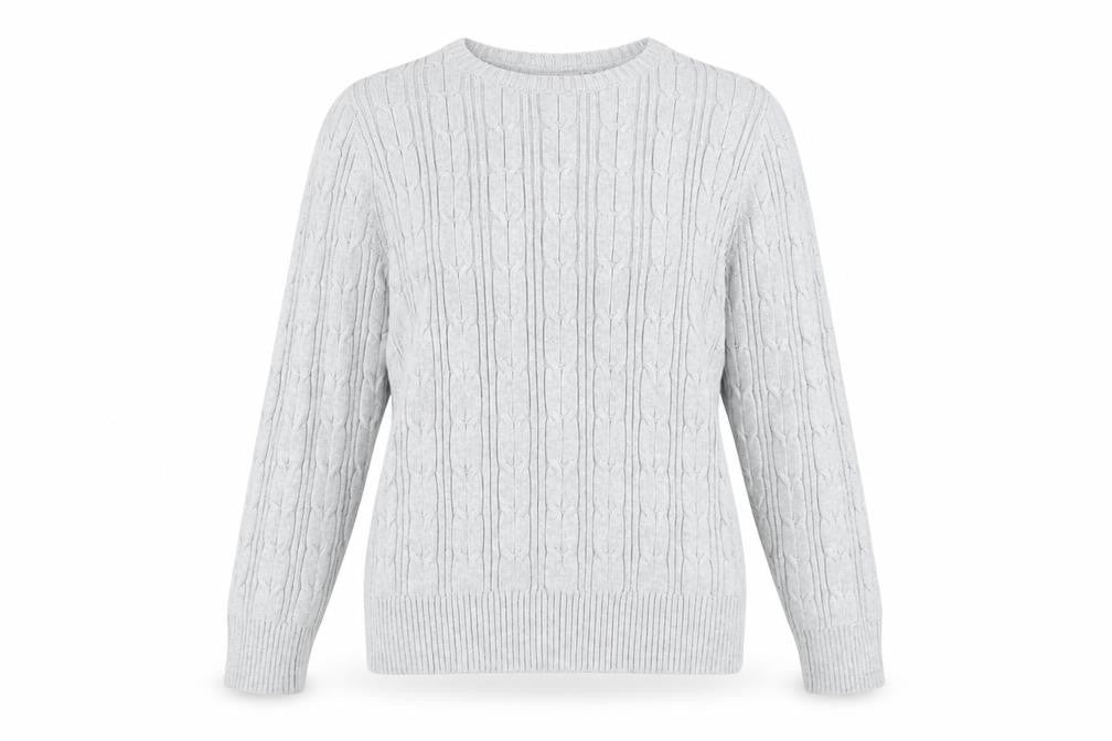 Front view of St John's Bay Women's M Grey Cable-Knit jumper
