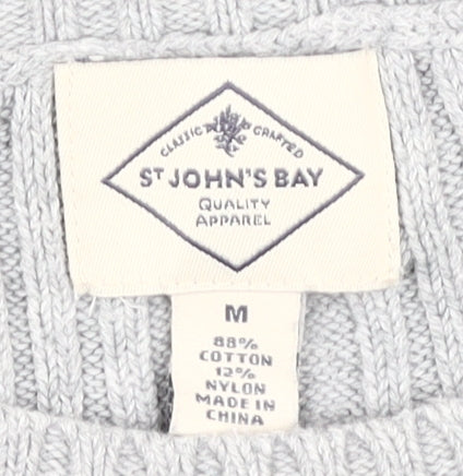 St John's Bay Women's M Grey Cable-Knit Pullover Jumper
