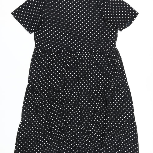 boohoo Women's Black A-Line Polka Dot Dress 12