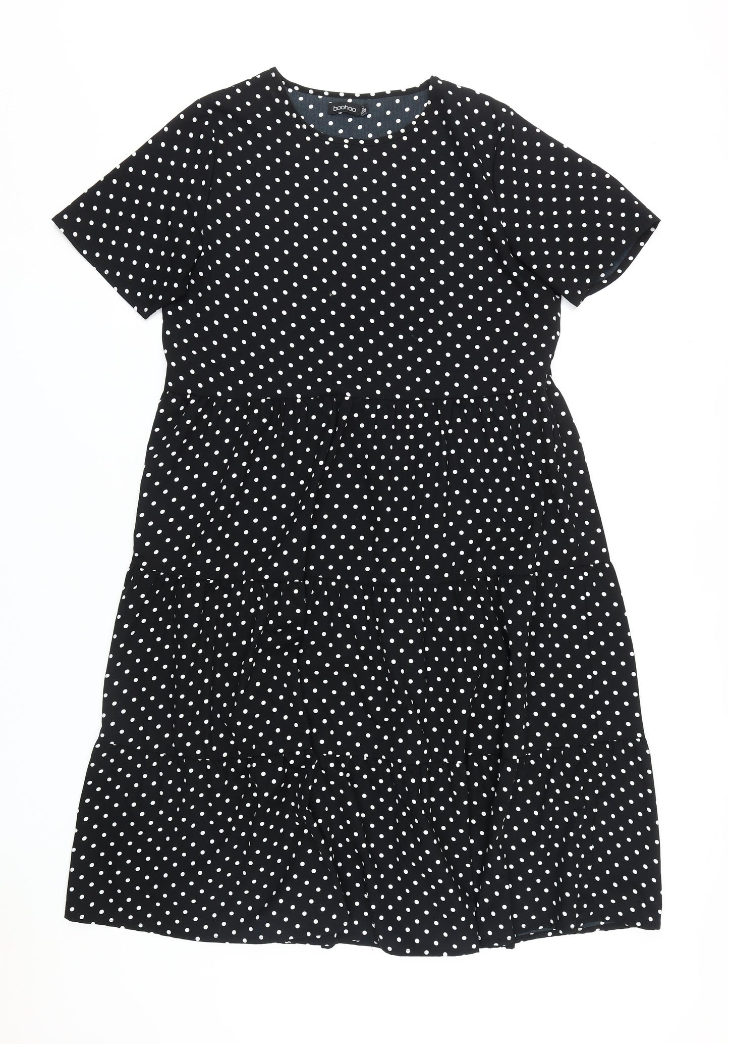 boohoo Women's Black A-Line Polka Dot Dress 12