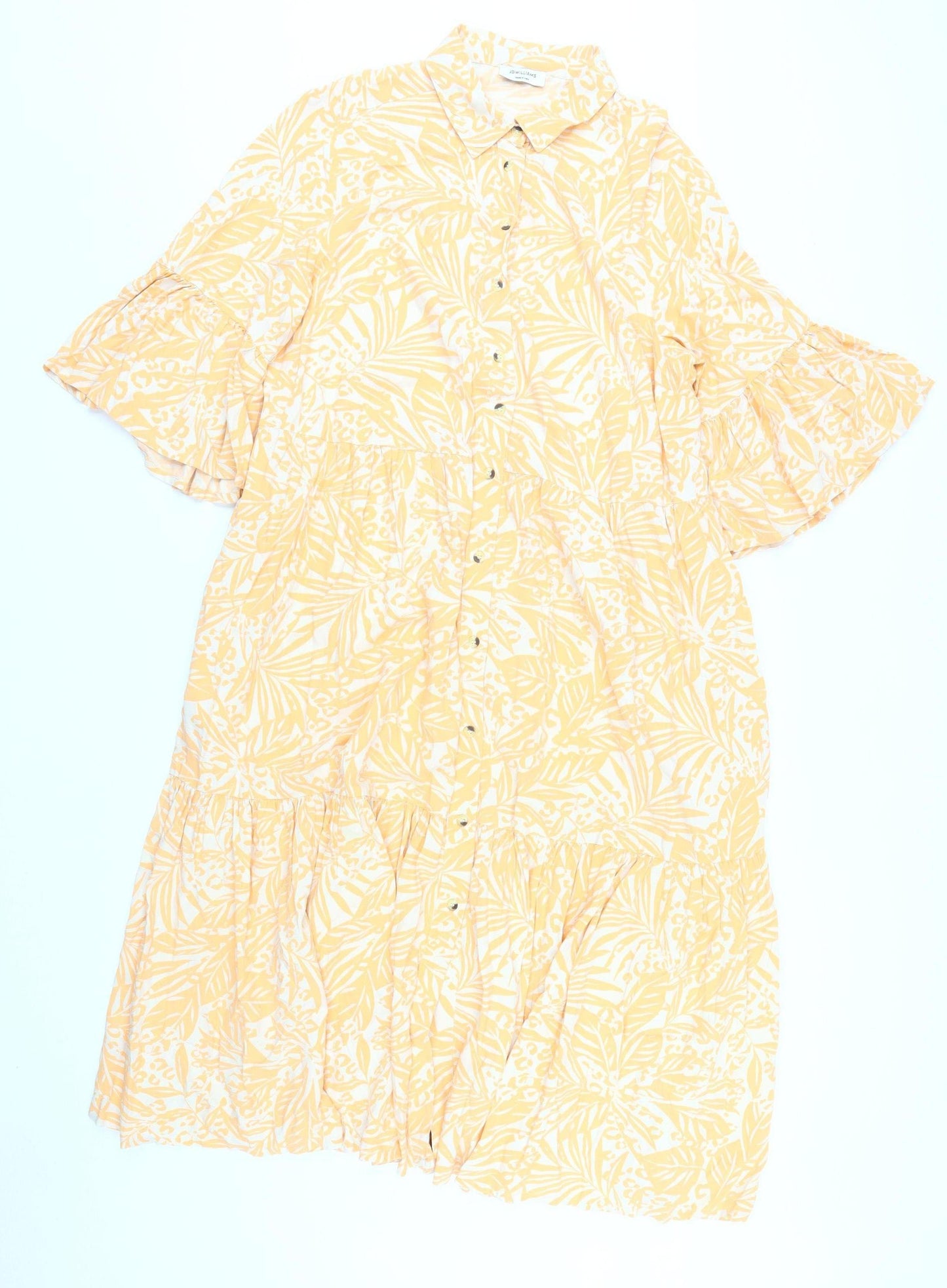 JD Williams Women's Yellow Floral Shirt Dress Size 16