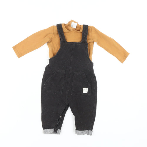 Mamas & Papas Unisex Dungaree Set, 6-9 Months, Black/Brown