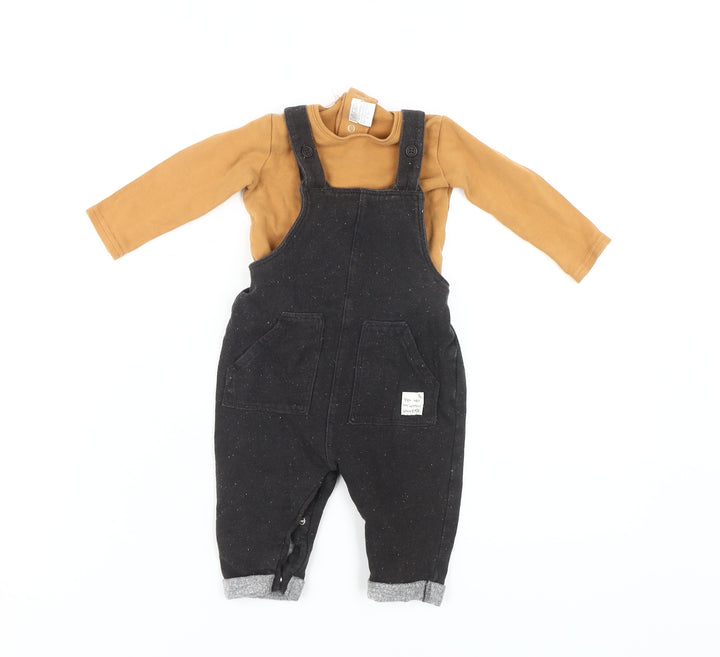 Mamas & Papas Unisex Dungaree Set, 6-9 Months, Black/Brown