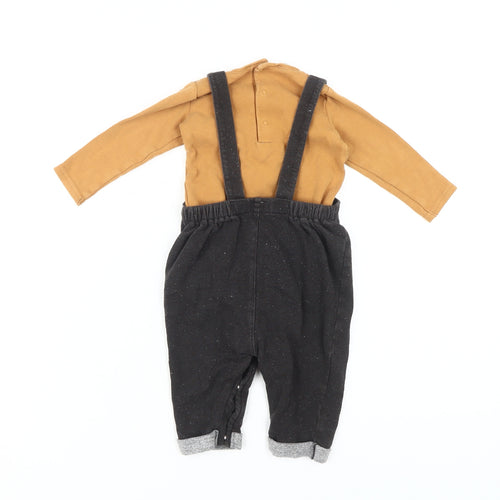 Mamas & Papas Unisex Dungaree Set, 6-9 Months, Black/Brown