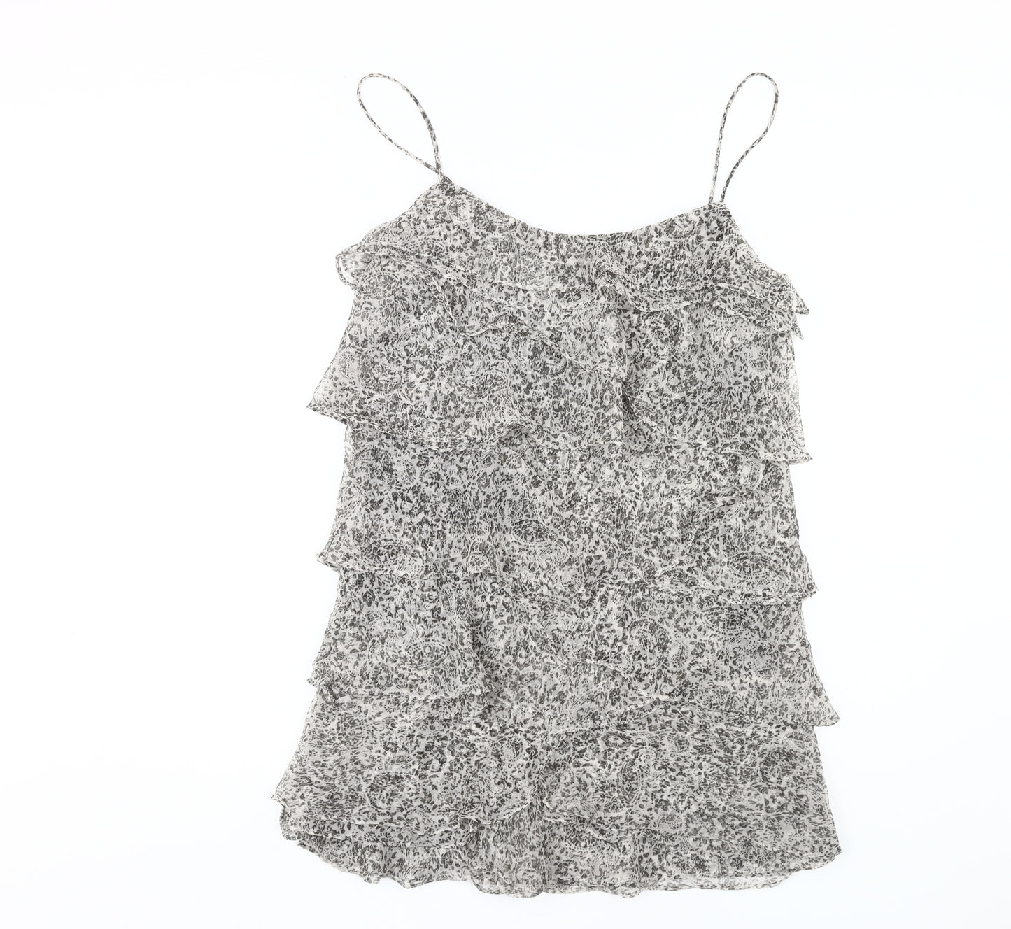 Mango Women's Grey Slip Dress M Sleeveless Ruffled