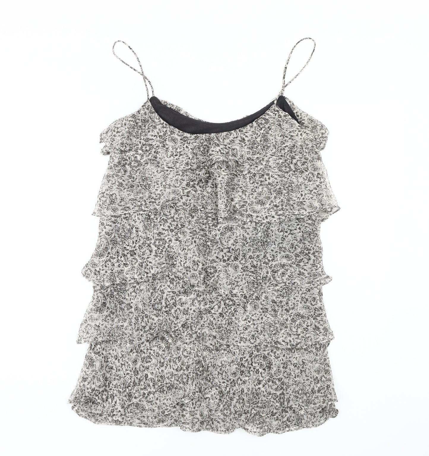 Mango Women's Grey Slip Dress M Sleeveless Ruffled