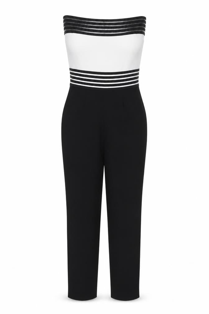 Front view of I-X London Women's Black Strapless Jumpsuit, size 12