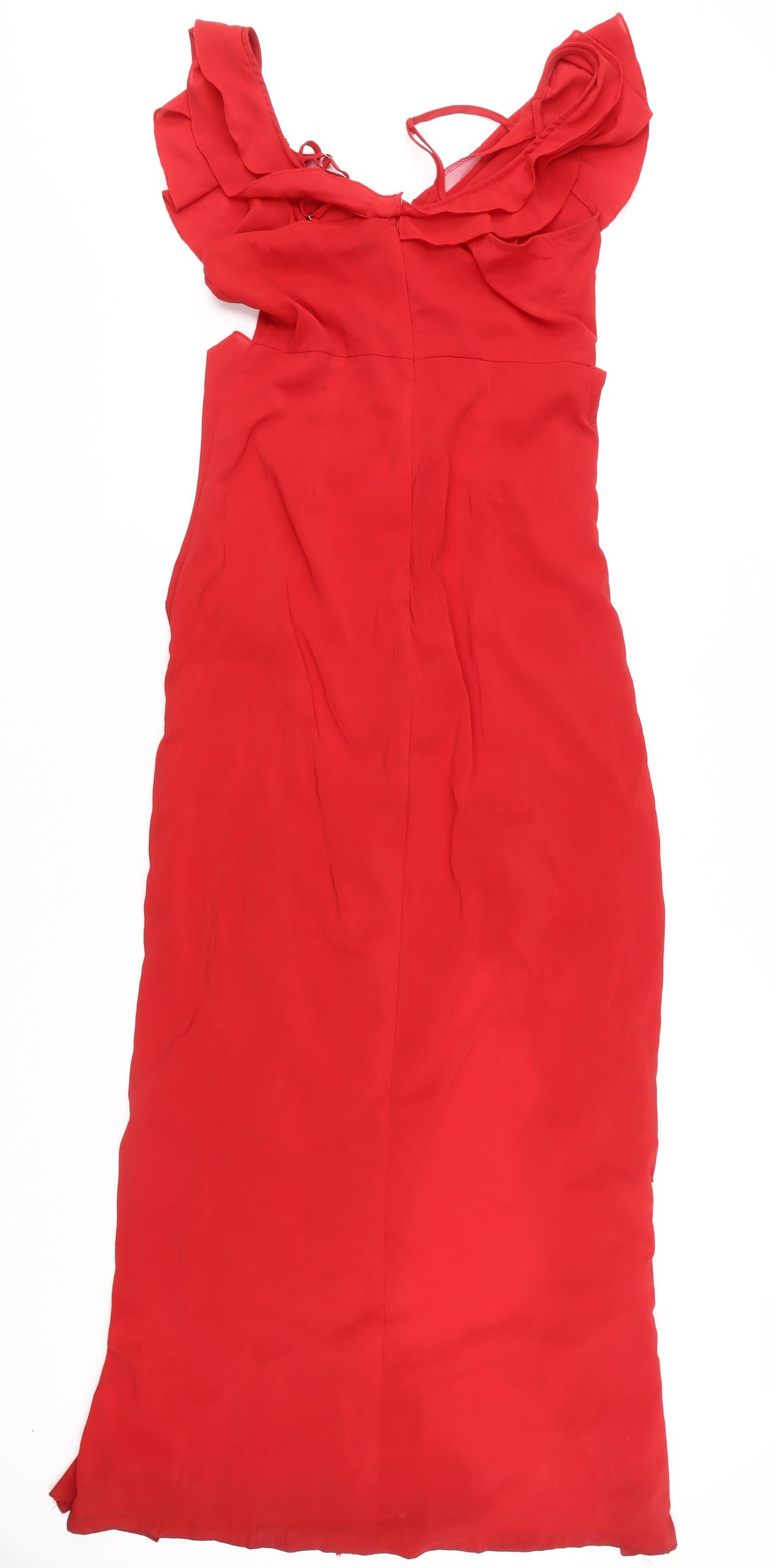 PrettyLittleThing Red Off-Shoulder Ruffled Dress - UK 10