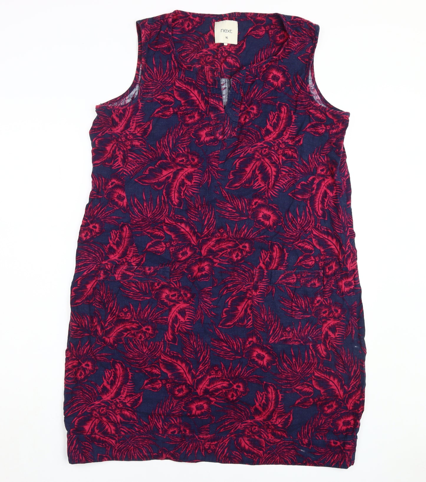 Next Women's Multicoloured Floral Linen Dress, Size 16