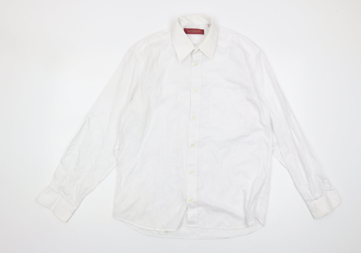 Greenwoods Men's White Long Sleeve Shirt, Size 15