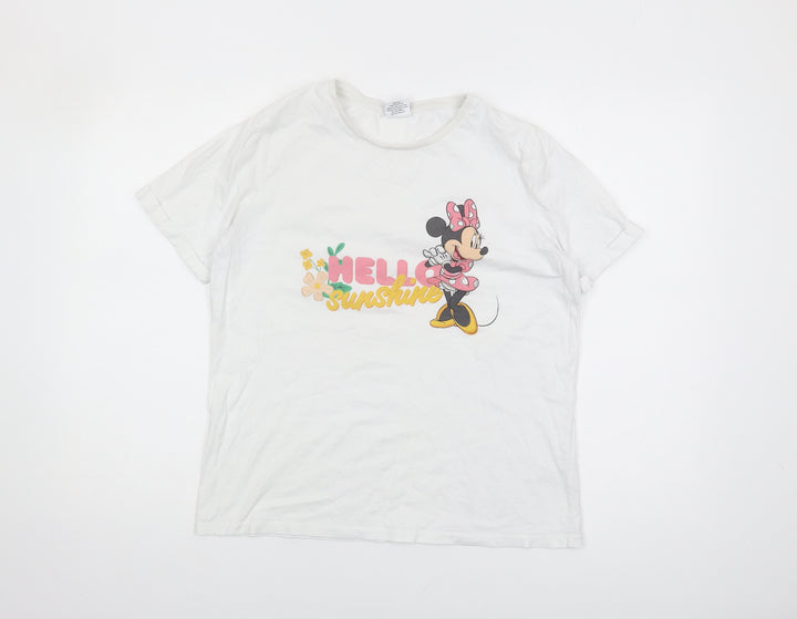 Disney Women's White T-Shirt, Size 14 Cartoon Style