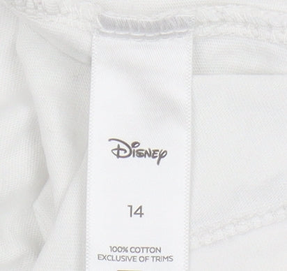 Disney Women's White T-Shirt, Size 14 Cartoon Style