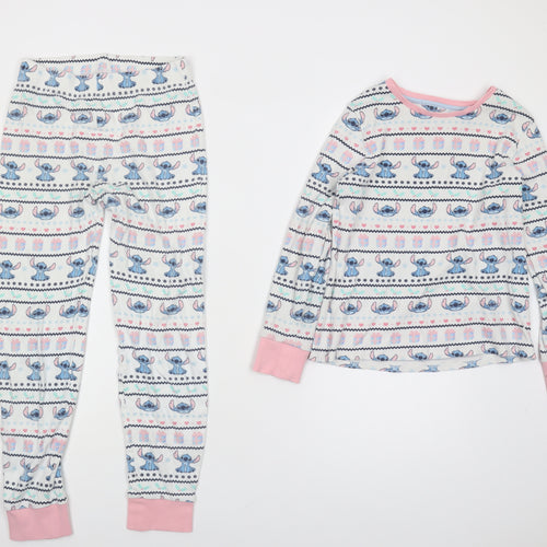 George Girls Lilo & Stitch Pyjama Set, Blue/White, 11-12 Years