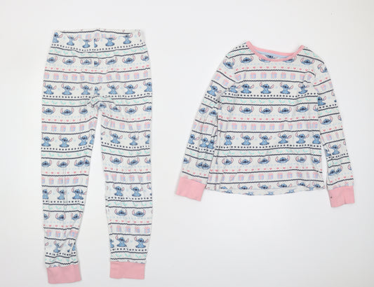 George Girls Lilo & Stitch Pyjama Set, Blue/White, 11-12 Years