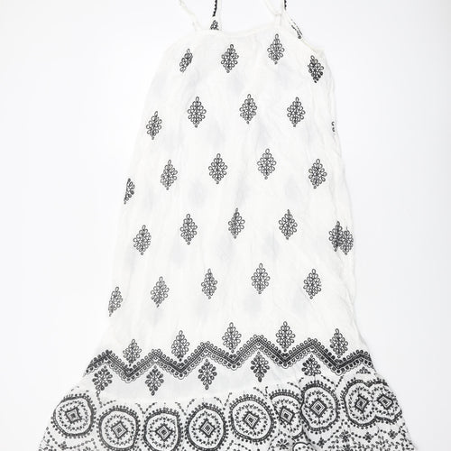 Next Women's White Embroidered Slip Dress Size 12