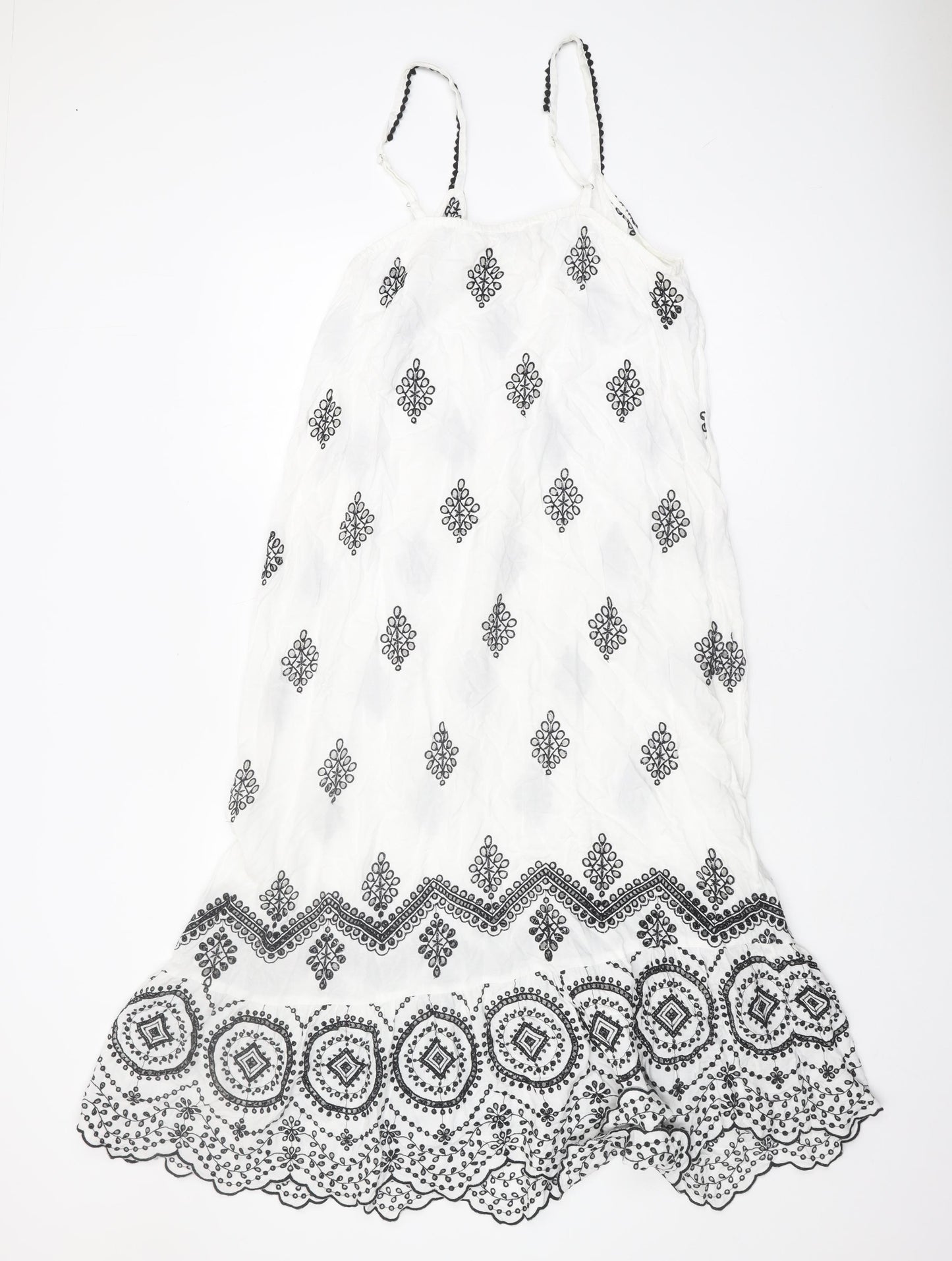 Next Women's White Embroidered Slip Dress Size 12