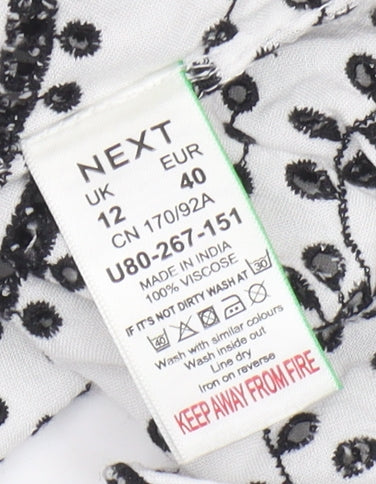 Next Women's White Embroidered Slip Dress Size 12