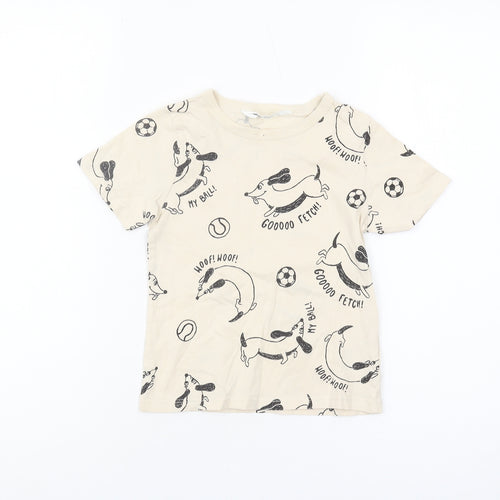 H&M Boys Beige Graphic T-Shirt, 2-3 Years, Casual, Cotton