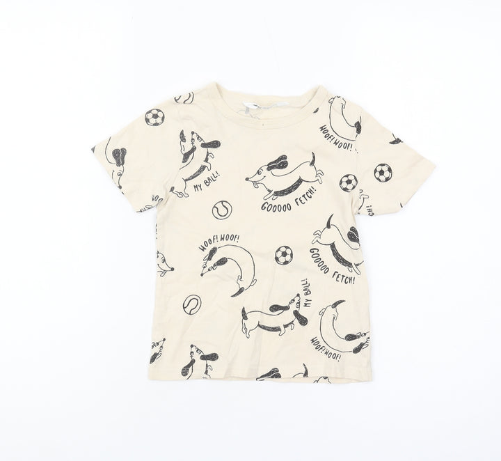 H&M Boys Beige Graphic T-Shirt, 2-3 Years, Casual, Cotton