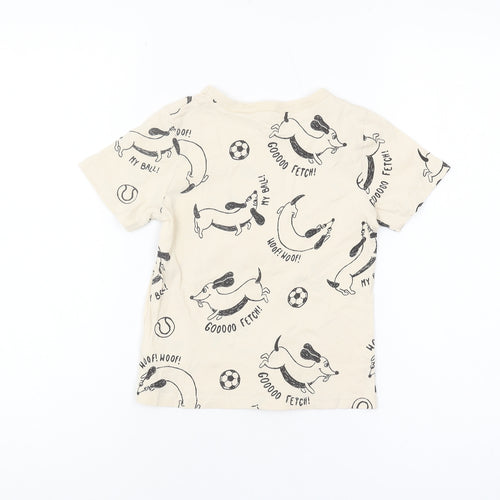H&M Boys Beige Graphic T-Shirt, 2-3 Years, Casual, Cotton