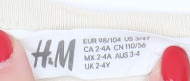H&M Boys Beige Graphic T-Shirt, 2-3 Years, Casual, Cotton