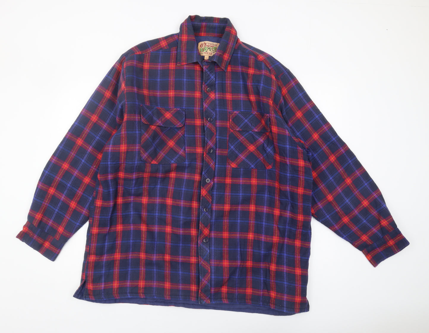 Outdoor Wear Men's Blue Plaid Cotton Quilted Jacket L