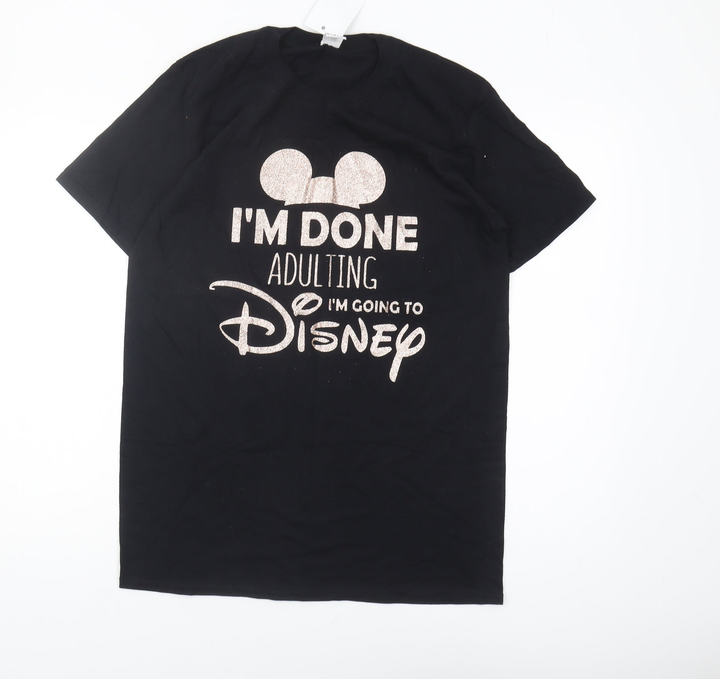 Gildan Unisex Black Disney T-Shirt M Glitter Casual