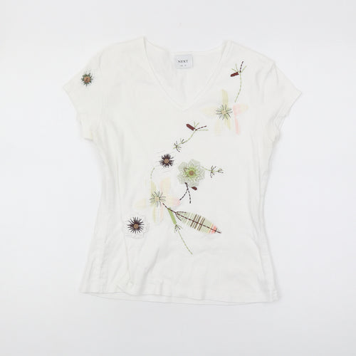 Next Women's White Embroidered T-Shirt, Size 12