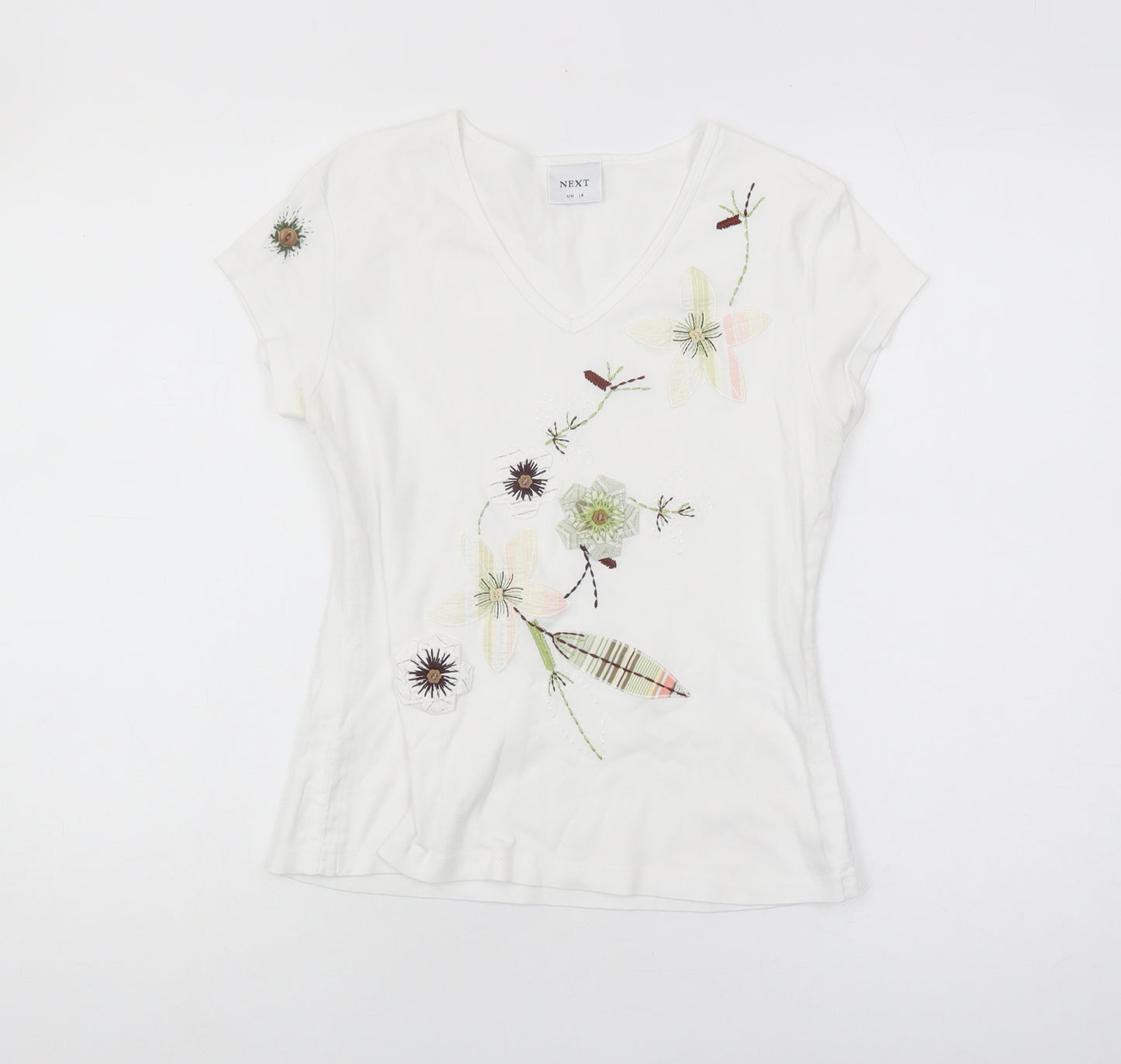 Next Women's White Embroidered T-Shirt, Size 12