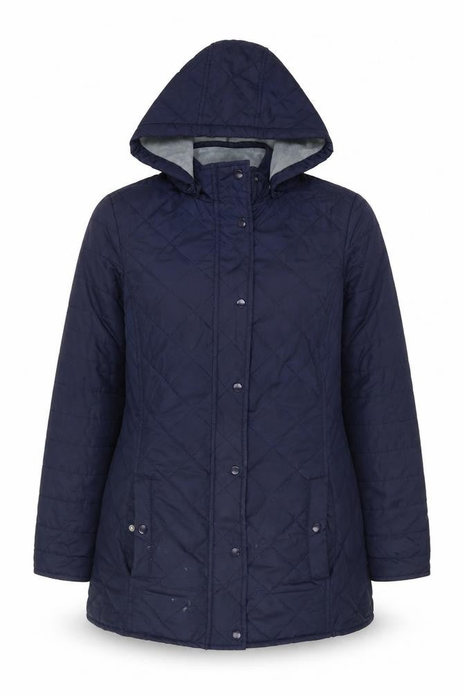 Front view of Cotton Traders Women's Quilted Navy Jacket UK 12